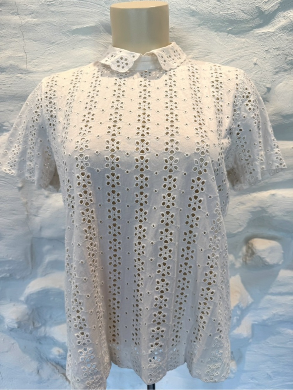 J. Crew White Eyelet Peter Pan Collar Short Sleeve Top Women’s Medium